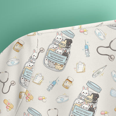 Whimsical Antidepressant Rabbit Jar Design Nurse Scrub Top, Soft & Breathable Workwear