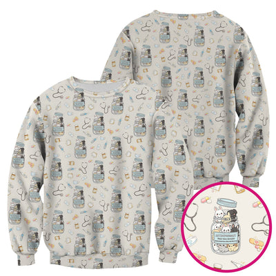 Whimsical Antidepressant Rabbit Jar Design Nurse Scrub Top, Soft & Breathable Workwear
