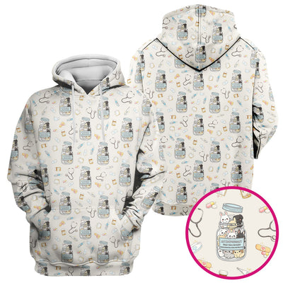 Whimsical Antidepressant Rabbit Jar Design Nurse Scrub Top, Soft & Breathable Workwear