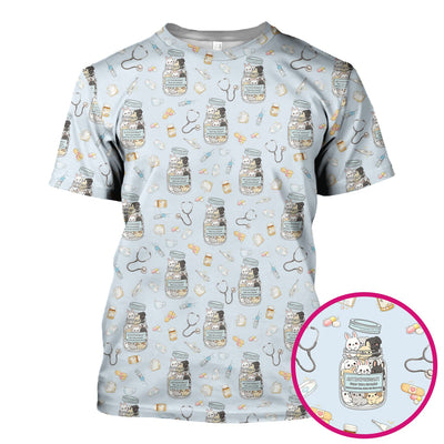 Whimsical Antidepressant Rabbit Jar Design Nurse Scrub Top, Soft & Breathable Workwear