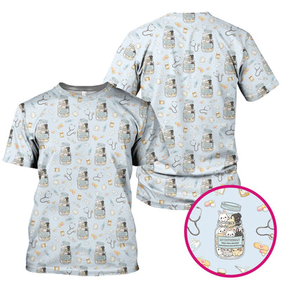 Whimsical Antidepressant Rabbit Jar Design Nurse Scrub Top, Soft & Breathable Workwear