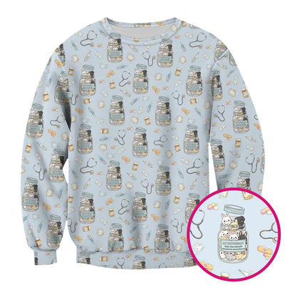Whimsical Antidepressant Rabbit Jar Design Nurse Scrub Top, Soft & Breathable Workwear