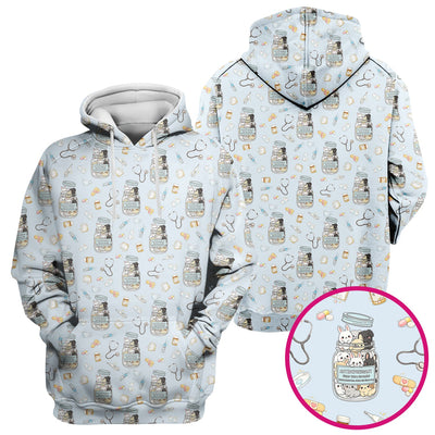 Whimsical Antidepressant Rabbit Jar Design Nurse Scrub Top, Soft & Breathable Workwear