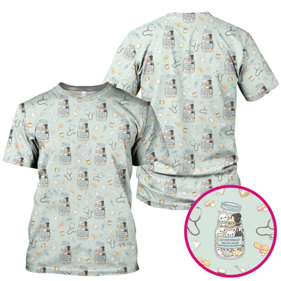Whimsical Antidepressant Rabbit Jar Design Nurse Scrub Top, Soft & Breathable Workwear