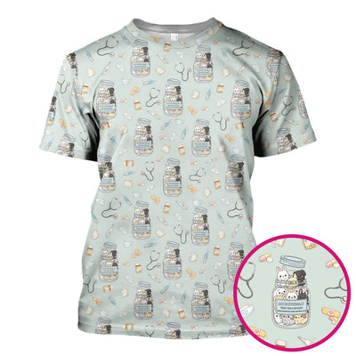 Whimsical Antidepressant Rabbit Jar Design Nurse Scrub Top, Soft & Breathable Workwear