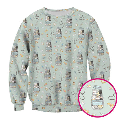 Whimsical Antidepressant Rabbit Jar Design Nurse Scrub Top, Soft & Breathable Workwear