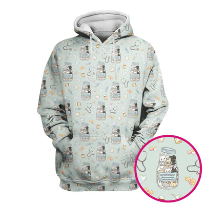 Whimsical Antidepressant Rabbit Jar Design Nurse Scrub Top, Soft & Breathable Workwear