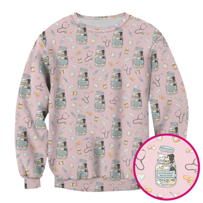 Whimsical Antidepressant Rabbit Jar Design Nurse Scrub Top, Soft & Breathable Workwear