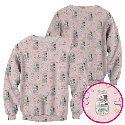 Whimsical Antidepressant Rabbit Jar Design Nurse Scrub Top, Soft & Breathable Workwear