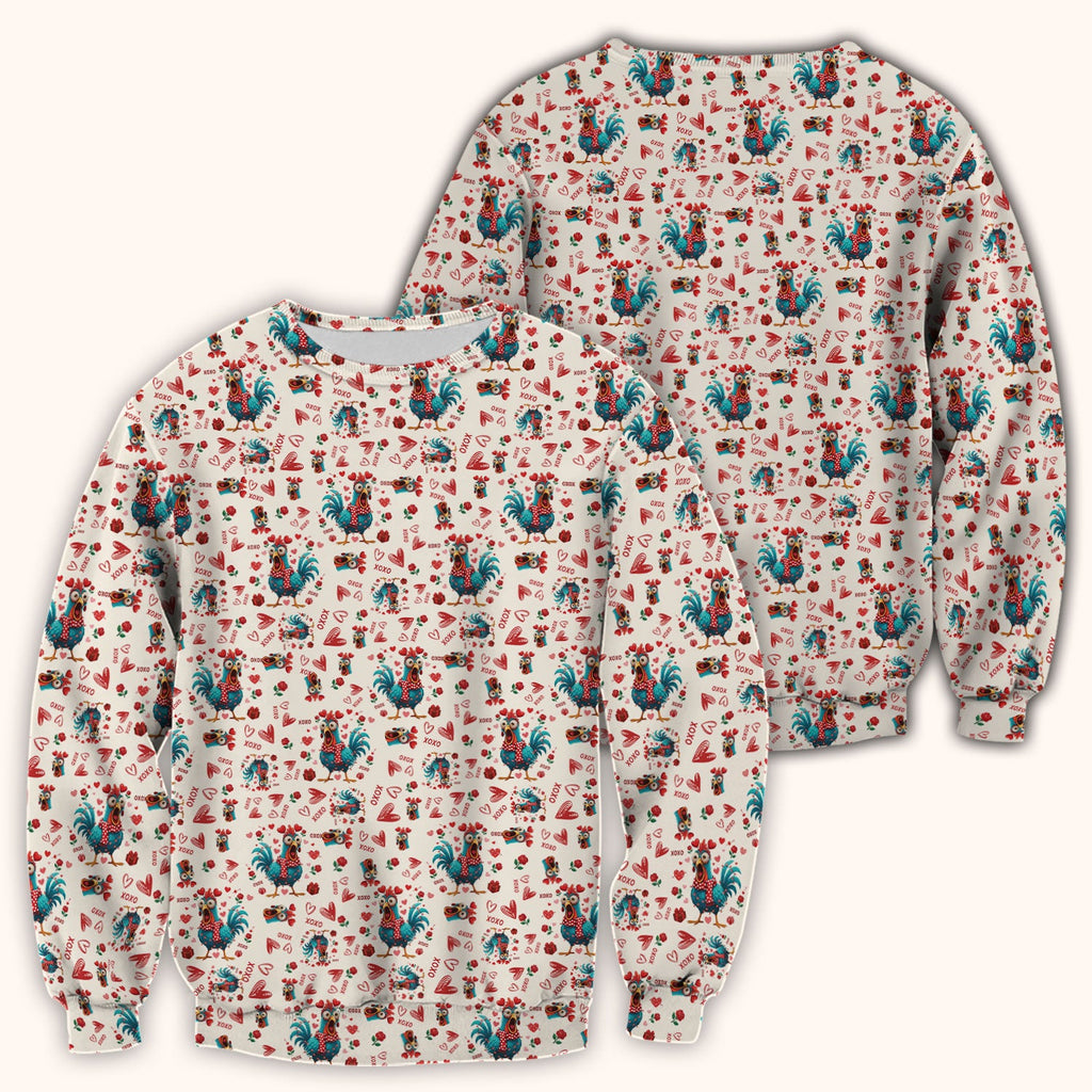 Funny Rooster Valentine Scrub Top, Cute Chicken XOXO Heart Pattern Nurse Shirt, Breathable Fabrics Nursing Uniform