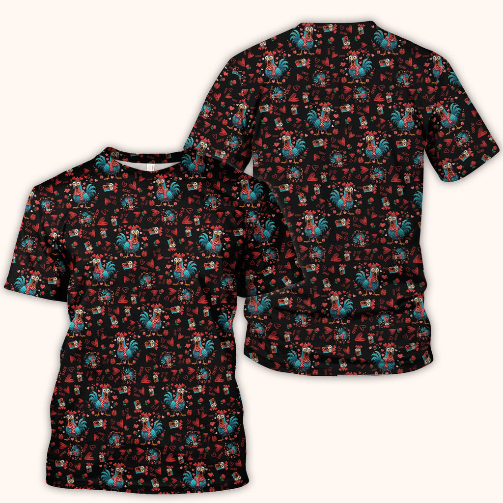 Funny Rooster Valentine Scrub Top, Cute Chicken XOXO Heart Pattern Nurse Shirt, Breathable Fabrics Nursing Uniform