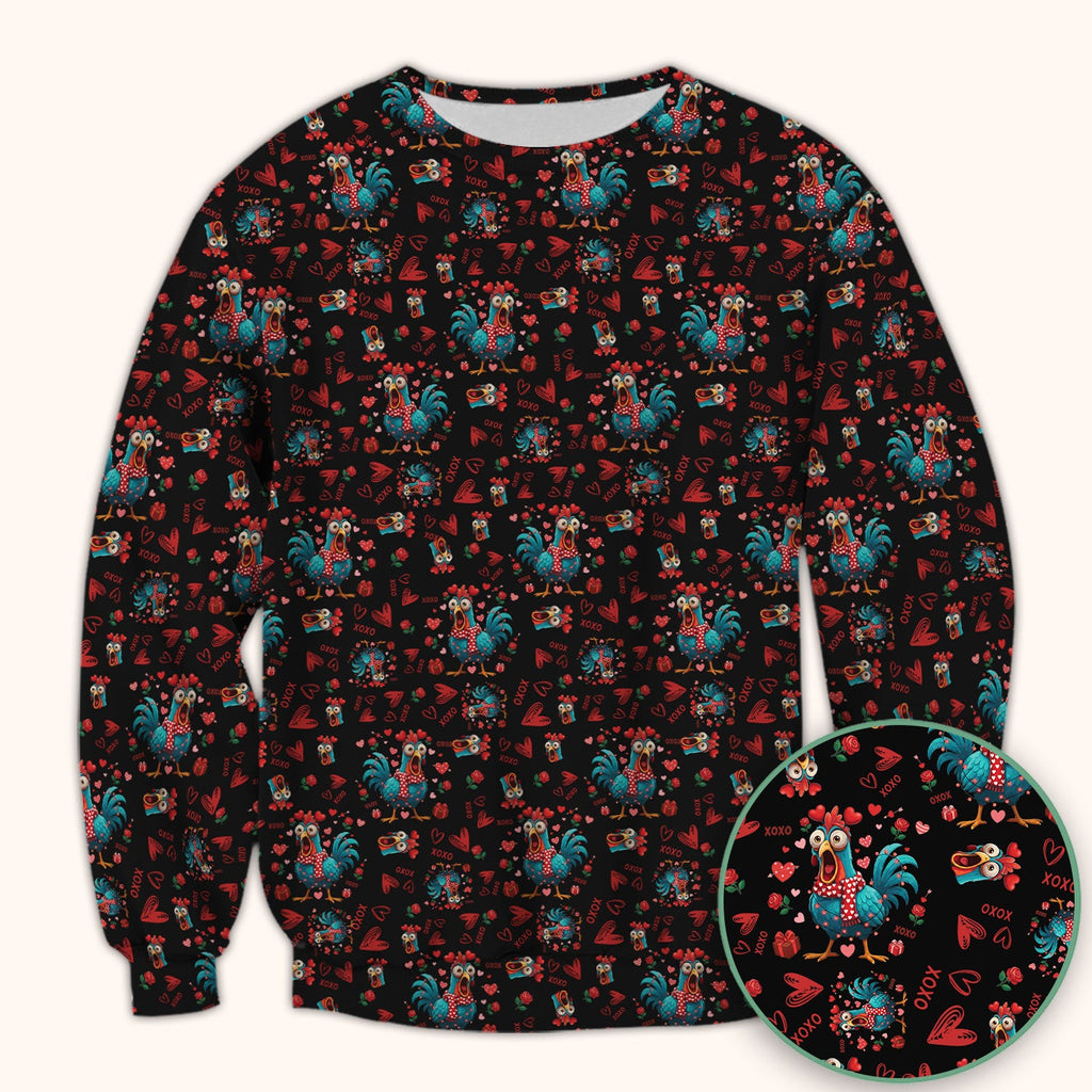 Funny Rooster Valentine Scrub Top, Cute Chicken XOXO Heart Pattern Nurse Shirt, Breathable Fabrics Nursing Uniform