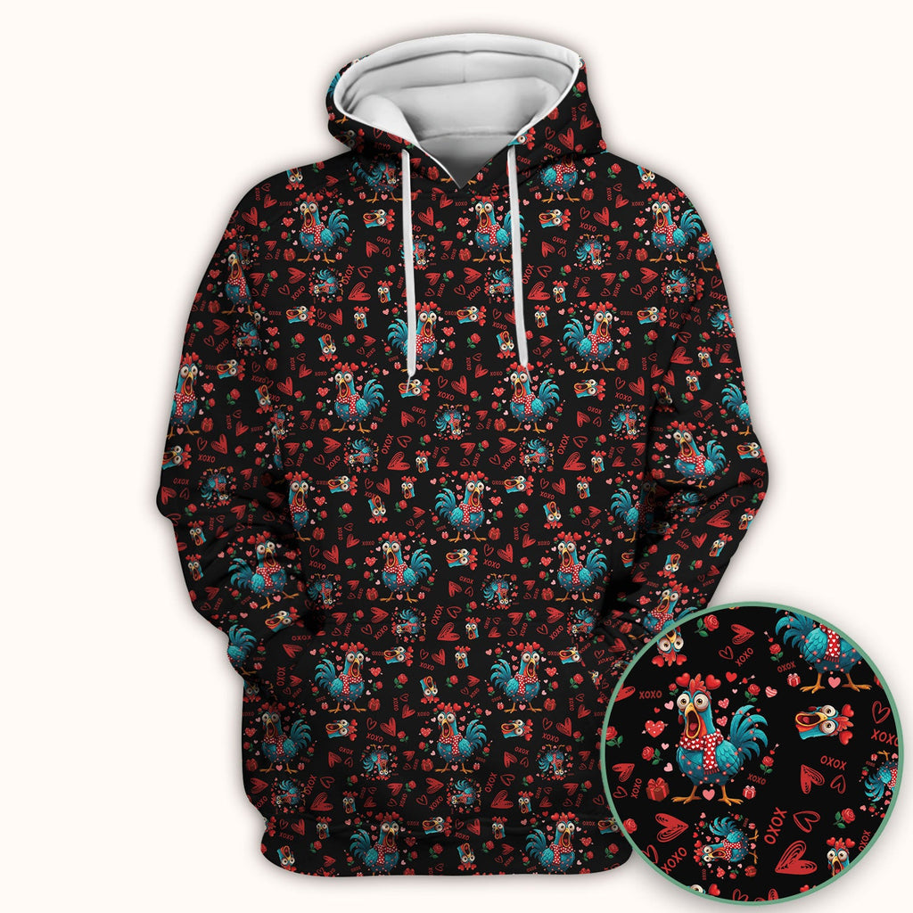 Funny Rooster Valentine Scrub Top, Cute Chicken XOXO Heart Pattern Nurse Shirt, Breathable Fabrics Nursing Uniform