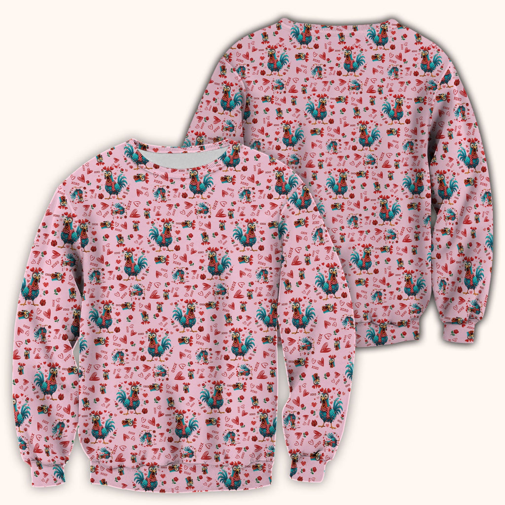 Funny Rooster Valentine Scrub Top, Cute Chicken XOXO Heart Pattern Nurse Shirt, Breathable Fabrics Nursing Uniform