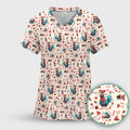 Funny Rooster Valentine Scrub Top, Cute Chicken XOXO Heart Pattern Nurse Shirt, Breathable Fabrics Nursing Uniform
