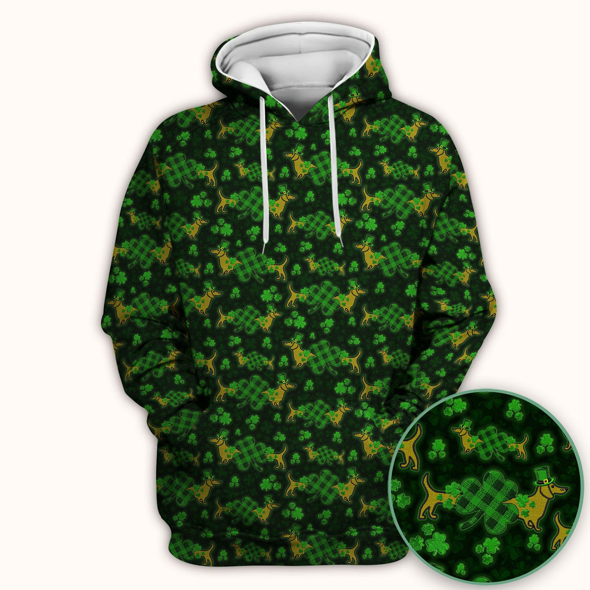 St. Patrick’s Day Dachshund Dog Pattern Scrub Top, Lucky Shamrock Puppy Nurse Scrub Shirt, Green Irish Nursing Uniform