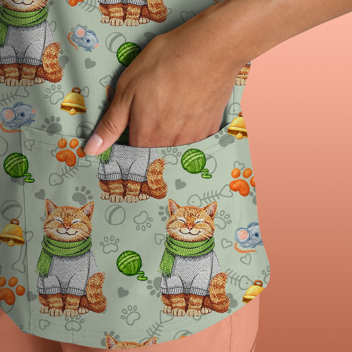 Adorable Cat Lover Nurse Scrub Top, Cute Cat Medical Pattern Shirt, Breathable Fabrics Nursing Uniform
