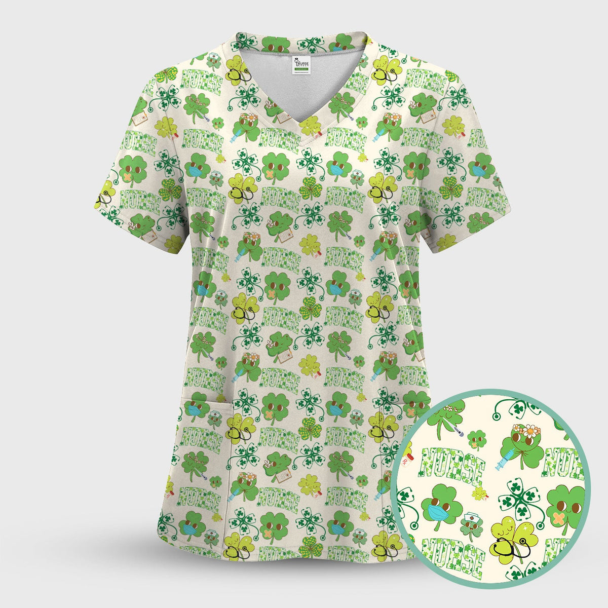 Lucky Shamrock Nurse Scrub Top, St. Patrick’s Day Nursing Shirt, Breathable Fabrics Nursing Uniform