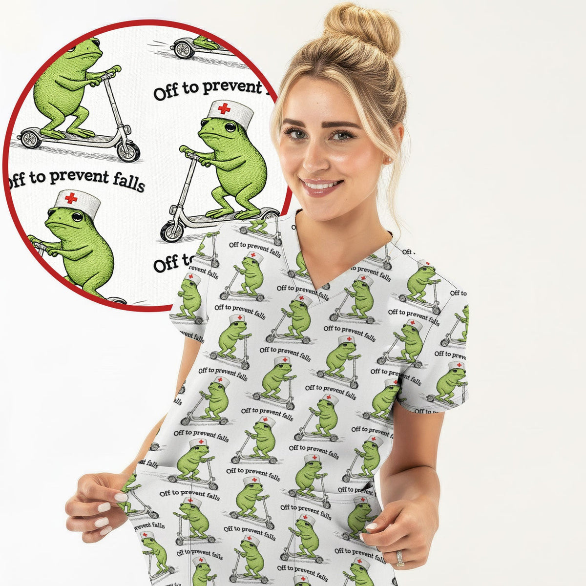 Funny Nurse Scrub Top, Off To Prevent Falls Nursing Shirt, Breathable Fabrics Nursing Uniform