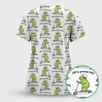 Funny Nurse Scrub Top, Off To Prevent Falls Nursing Shirt, Breathable Fabrics Nursing Uniform