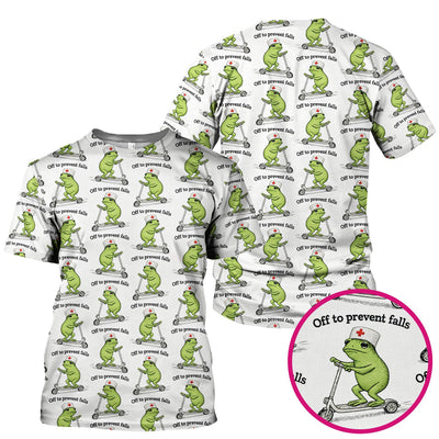 Funny Nurse Scrub Top, Off To Prevent Falls Nursing Shirt, Breathable Fabrics Nursing Uniform