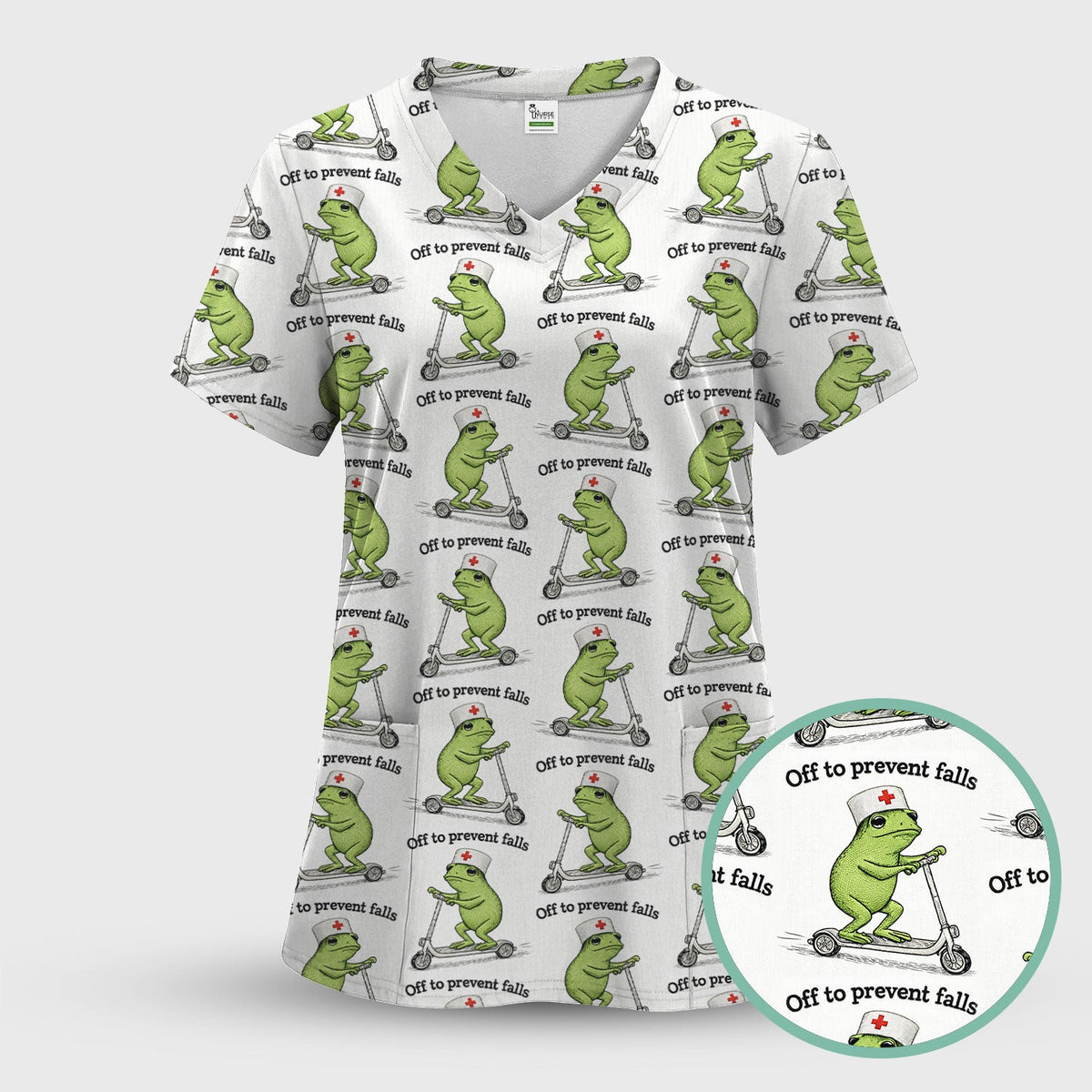 Funny Nurse Scrub Top, Off To Prevent Falls Nursing Shirt, Breathable Fabrics Nursing Uniform