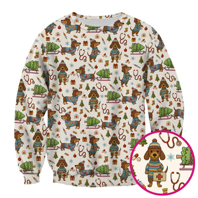 Dachshund Dog Scrub For Nurse, Funny Wiener Dog Lover Gift, Cute Dog 3D Knit Pattern Shirt
