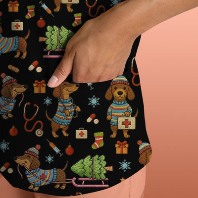Dachshund Dog Scrub For Nurse, Funny Wiener Dog Lover Gift, Cute Dog 3D Knit Pattern Shirt