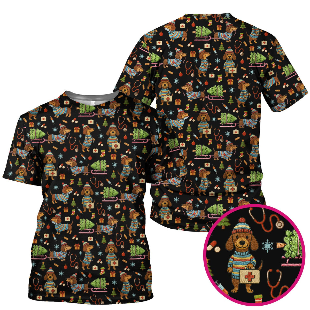 Dachshund Dog Scrub For Nurse, Funny Wiener Dog Lover Gift, Cute Dog 3D Knit Pattern Shirt