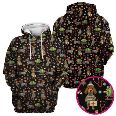 Dachshund Dog Scrub For Nurse, Funny Wiener Dog Lover Gift, Cute Dog 3D Knit Pattern Shirt