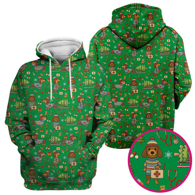 Dachshund Dog Scrub For Nurse, Funny Wiener Dog Lover Gift, Cute Dog 3D Knit Pattern Shirt