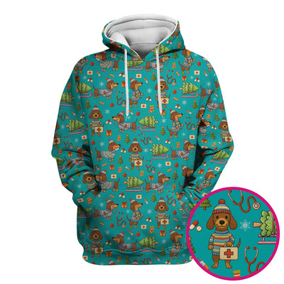 Dachshund Dog Scrub For Nurse, Funny Wiener Dog Lover Gift, Cute Dog 3D Knit Pattern Shirt