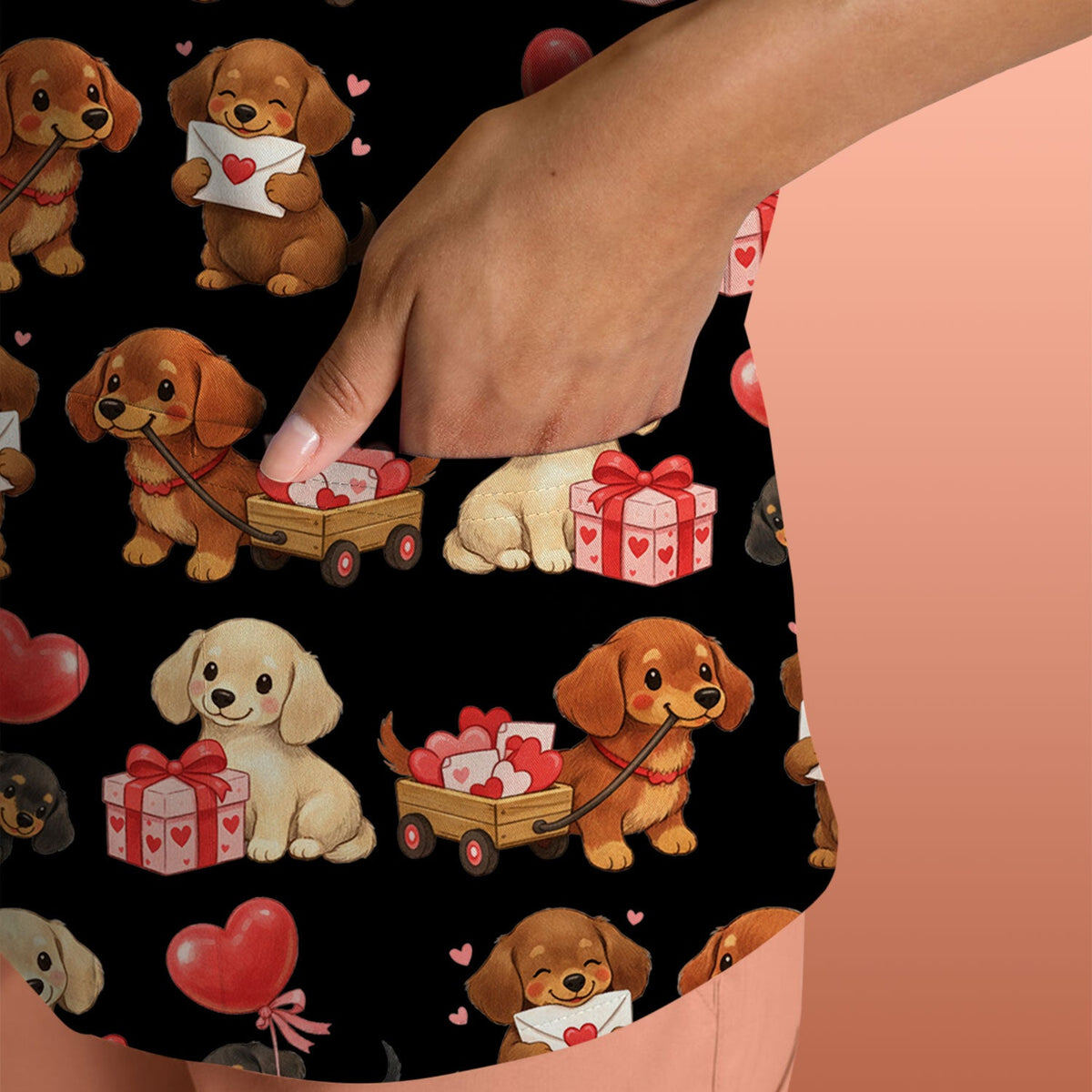 Cute Dachshund Nurse Scrub Top For Nurses, Wiener Dog Pattern Nurse Shirt, Breathable Fabrics Nursing Uniform