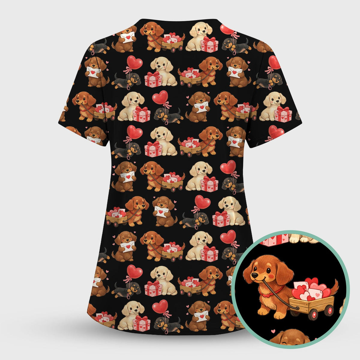 Cute Dachshund Nurse Scrub Top For Nurses, Wiener Dog Pattern Nurse Shirt, Breathable Fabrics Nursing Uniform