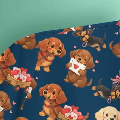 Cute Dachshund Nurse Scrub Top For Nurses, Wiener Dog Pattern Nurse Shirt, Breathable Fabrics Nursing Uniform