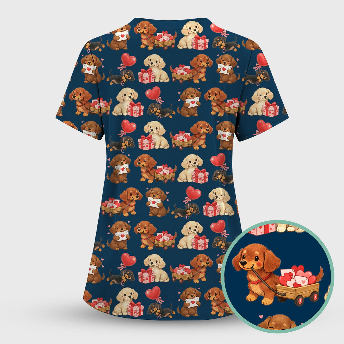 Cute Dachshund Nurse Scrub Top For Nurses, Wiener Dog Pattern Nurse Shirt, Breathable Fabrics Nursing Uniform