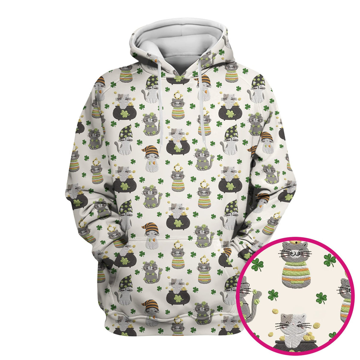 St. Patrick’s Day Scrub Top, Lucky Cat With Shamrock Pattern Shirt, Breathable Fabrics Nursing Uniform
