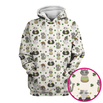 St. Patrick’s Day Scrub Top, Lucky Cat With Shamrock Pattern Shirt, Breathable Fabrics Nursing Uniform