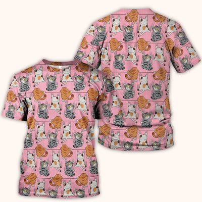Cute Cat Pattern Nurse Scrub Top, Cats Medical Pattern Shirt, Breathable Fabrics Nursing Uniform