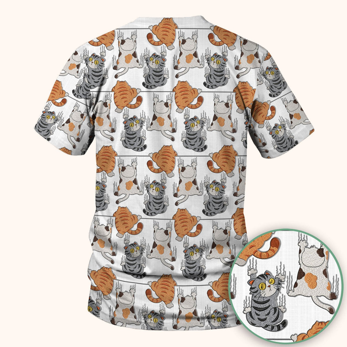 Cute Cat Pattern Nurse Scrub Top, Cats Medical Pattern Shirt, Breathable Fabrics Nursing Uniform