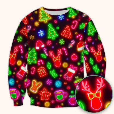 Reindeer Neon Xmas Scrub Top, Christmas Pattern Scrub Shirt,  Breathable Fabrics Nursing Uniform