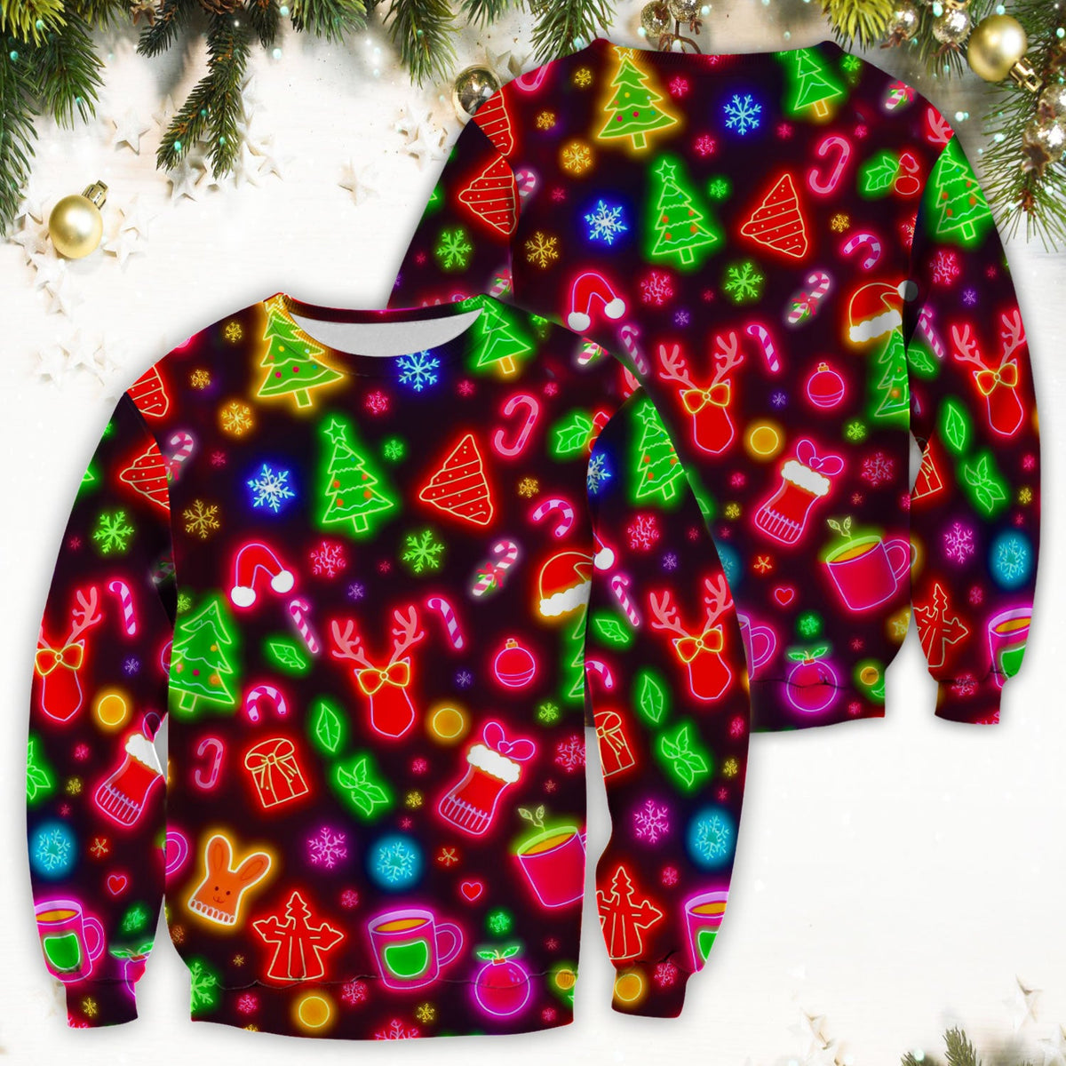 Reindeer Neon Xmas Scrub Top, Christmas Pattern Scrub Shirt,  Breathable Fabrics Nursing Uniform