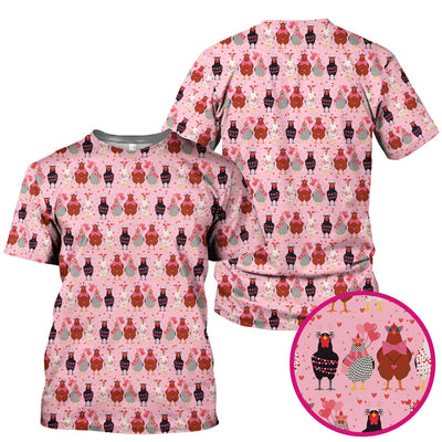 Funny Chicken Valentine Scrub Top, Chicken Pattern Scrub Shirt For Nursing, Valentine Gift For Nurse