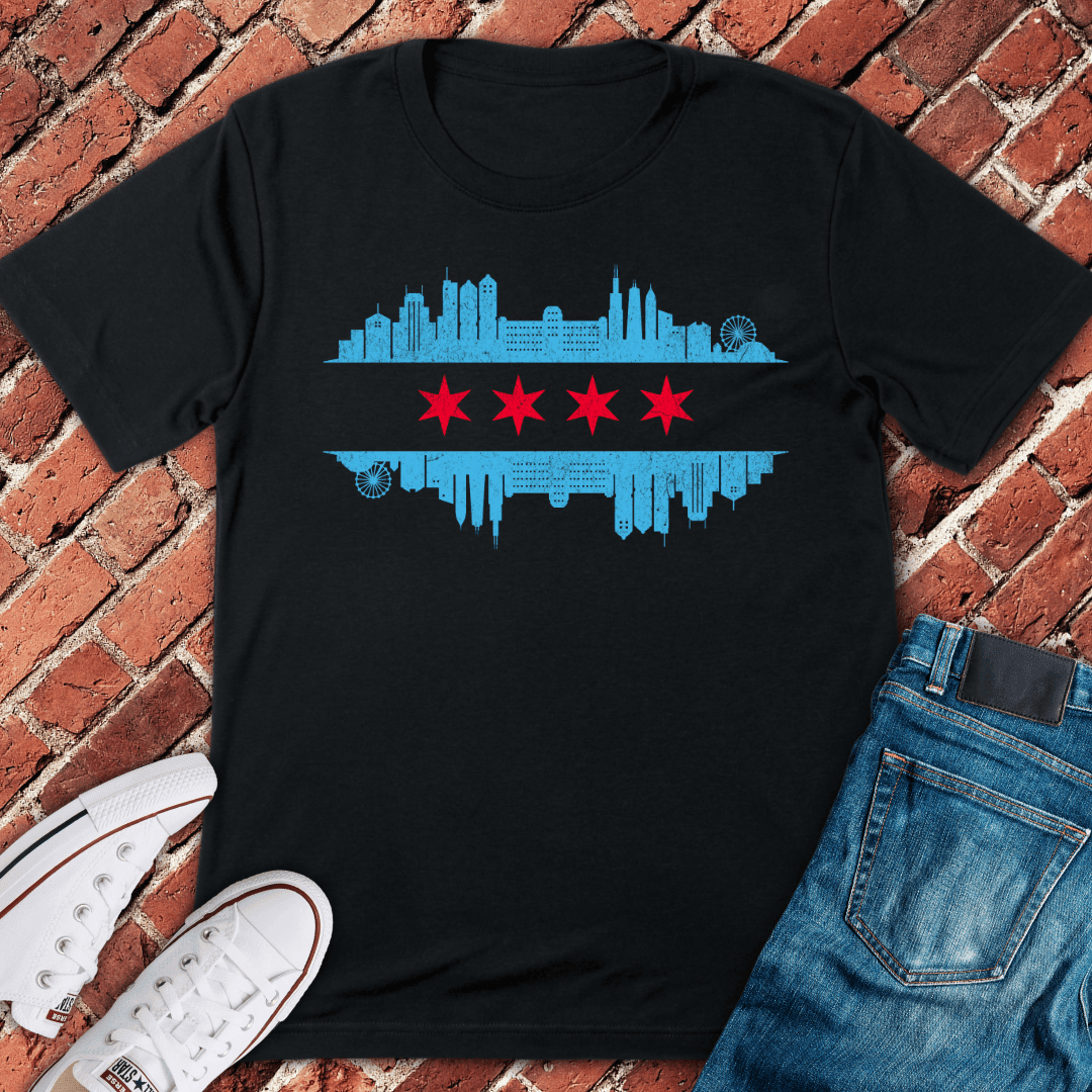 Chicago Skyline Flag T-Shirt Gift For Chicago Lovers - Unisex Graphic Tee