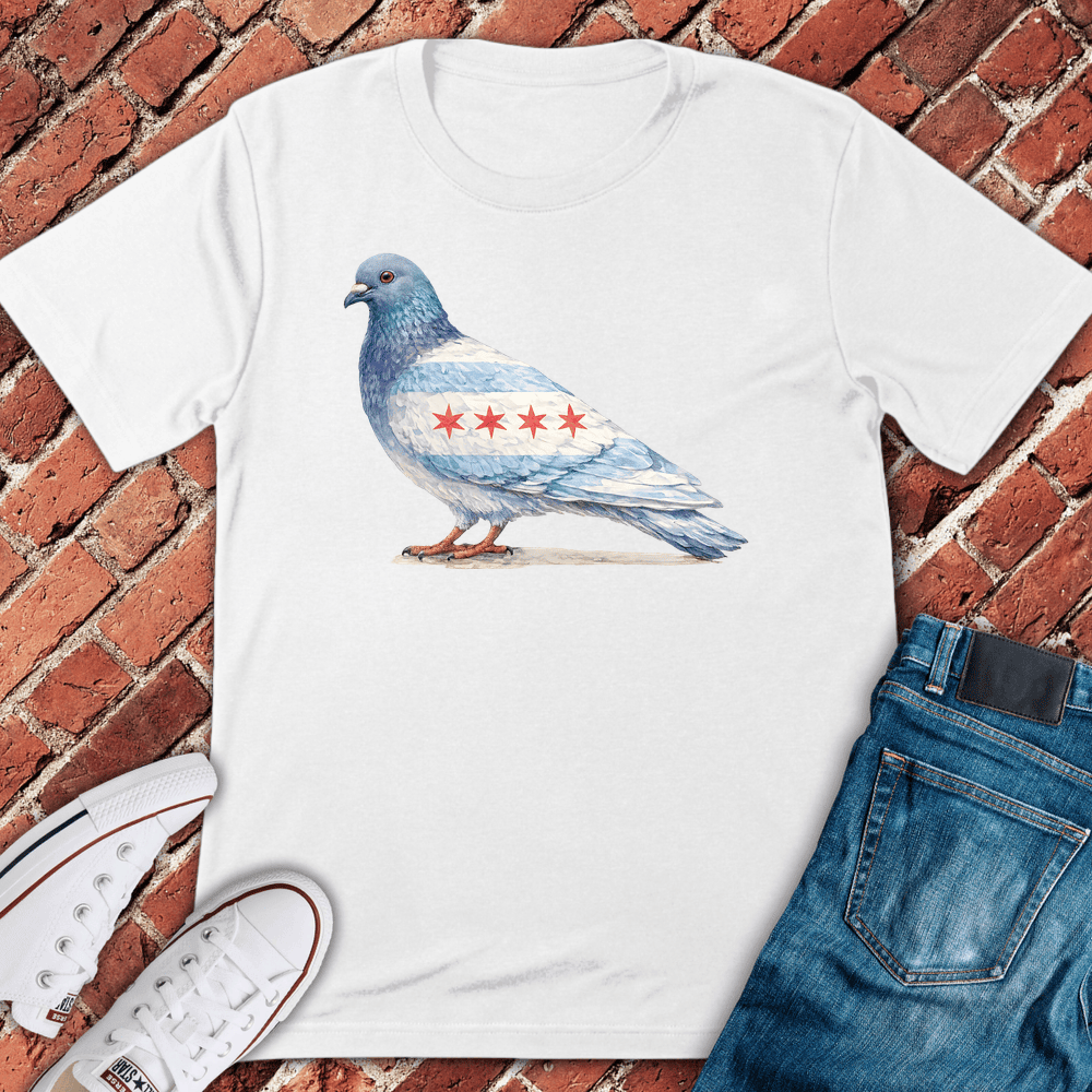CHI Flag Pigeon T-Shirt Gift For Chicago Lovers - Unisex Graphic Tee