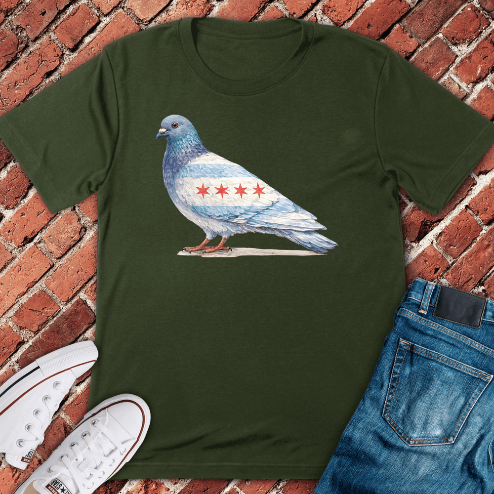 CHI Flag Pigeon T-Shirt Gift For Chicago Lovers - Unisex Graphic Tee