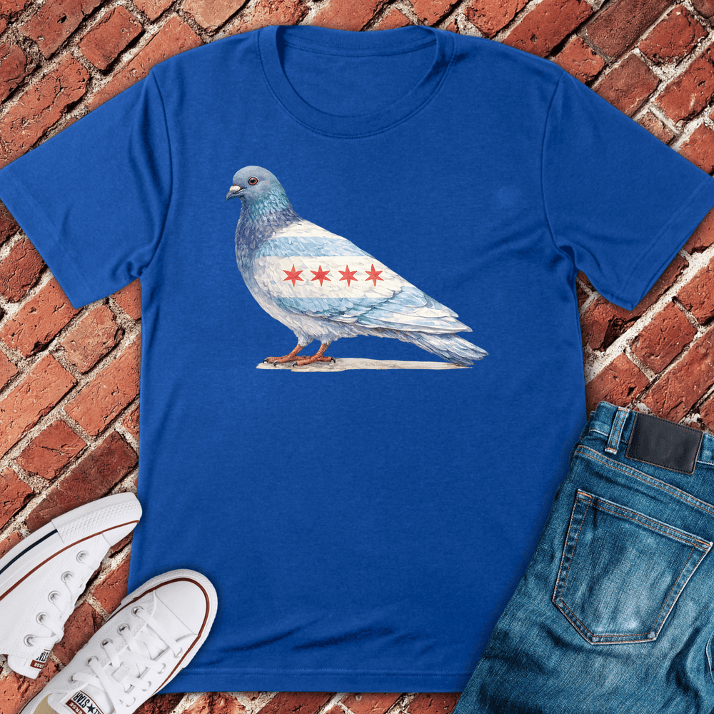 CHI Flag Pigeon T-Shirt Gift For Chicago Lovers - Unisex Graphic Tee