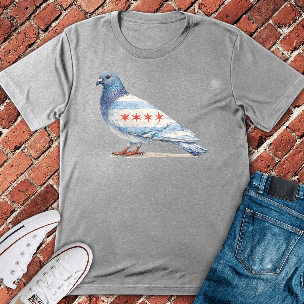 CHI Flag Pigeon T-Shirt Gift For Chicago Lovers - Unisex Graphic Tee