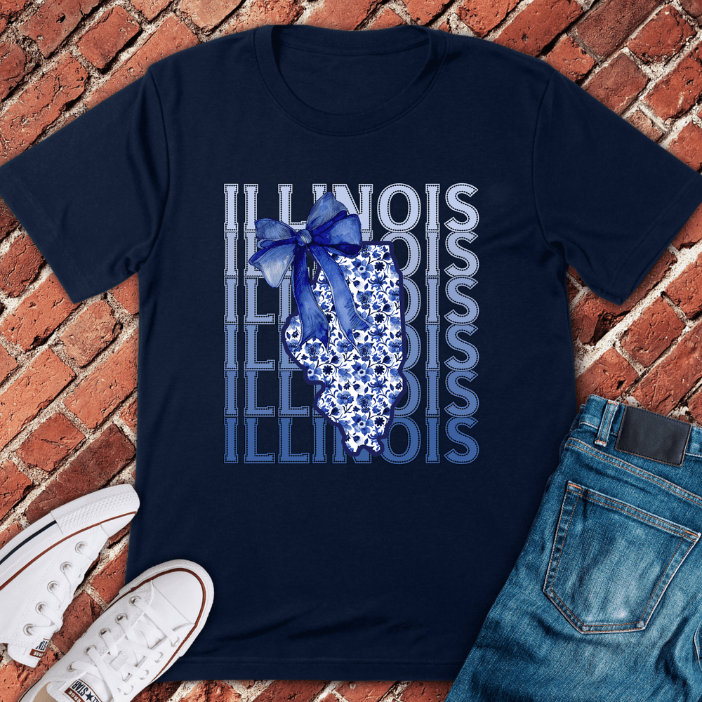 Blue Illinois Bow T-Shirt Gift For Chicago Lovers - Unisex Graphic Tee
