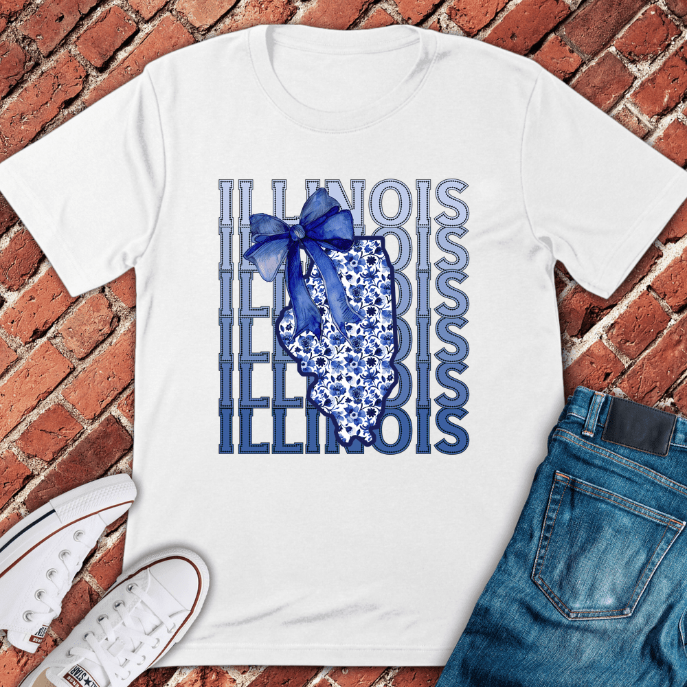 Blue Illinois Bow T-Shirt Gift For Chicago Lovers - Unisex Graphic Tee